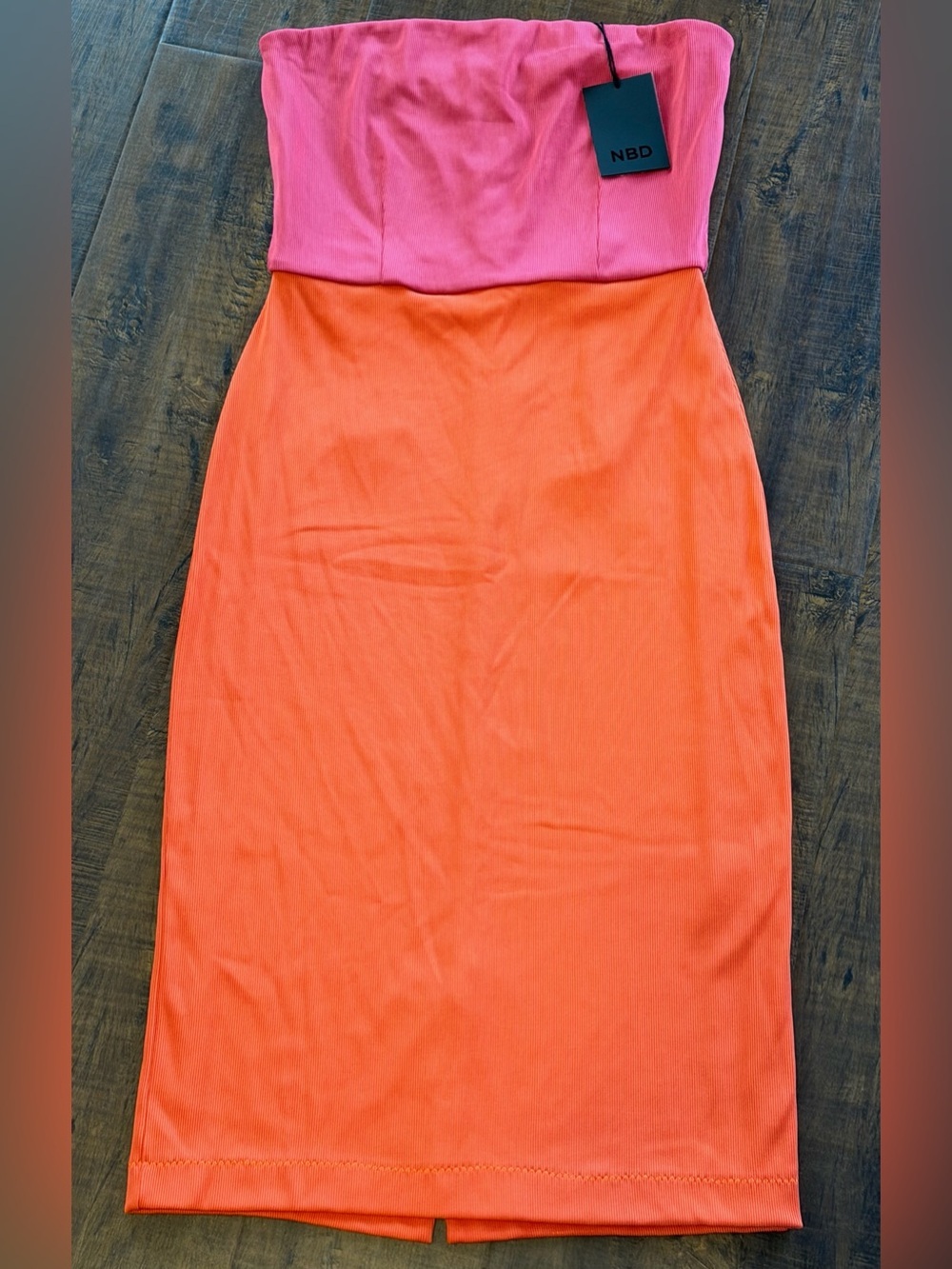 NBD Pink and Orange Strapless Colorblock Pencil Dress